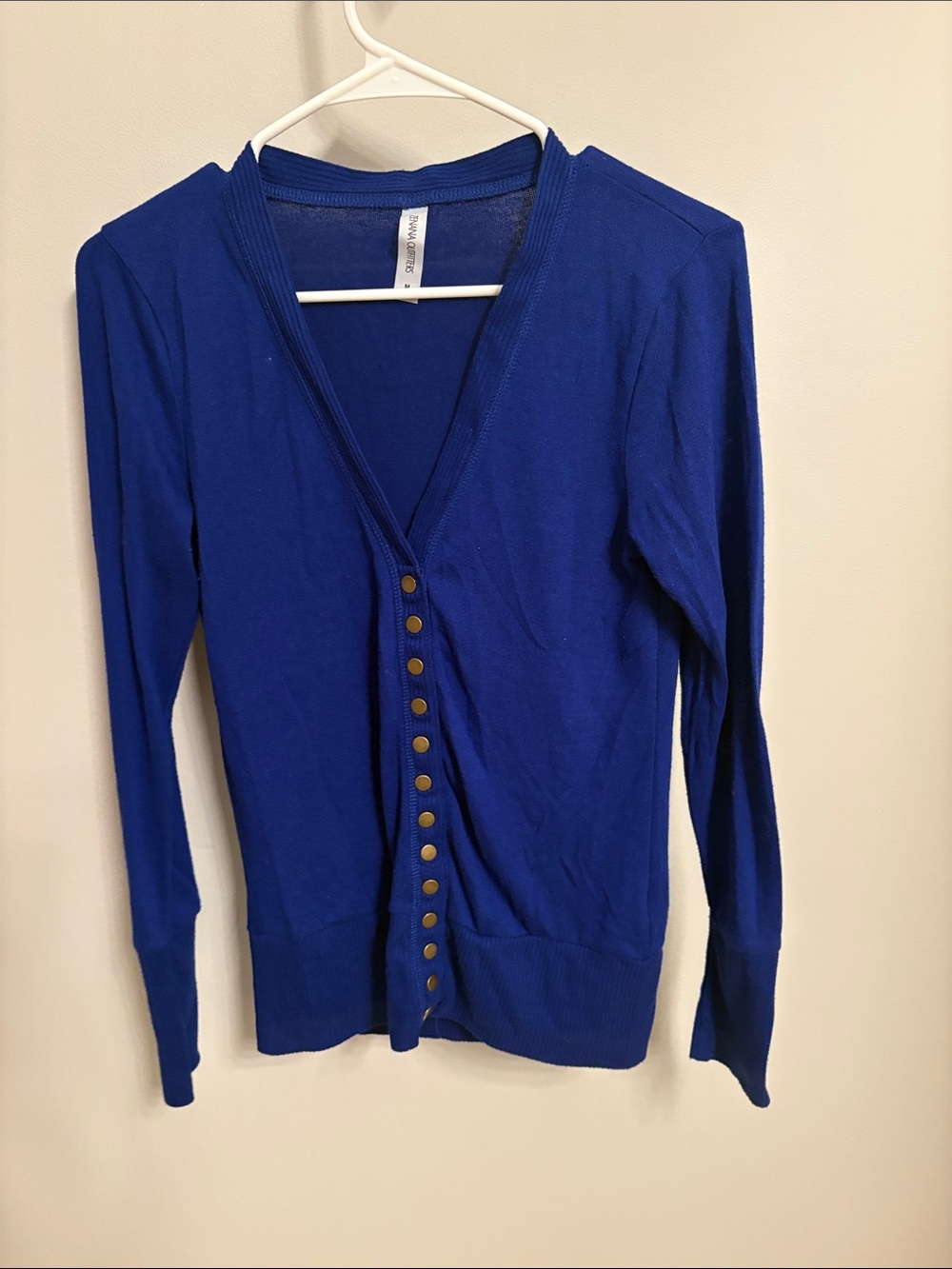Zenana Outfitters Royal Blue Snap-Front V-Neck Cardigan